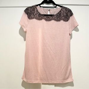 📣 Moving Sale! NEW Loft Pink and Black Lace Top